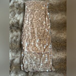 Tan Sequin Strapless Midi Dress
